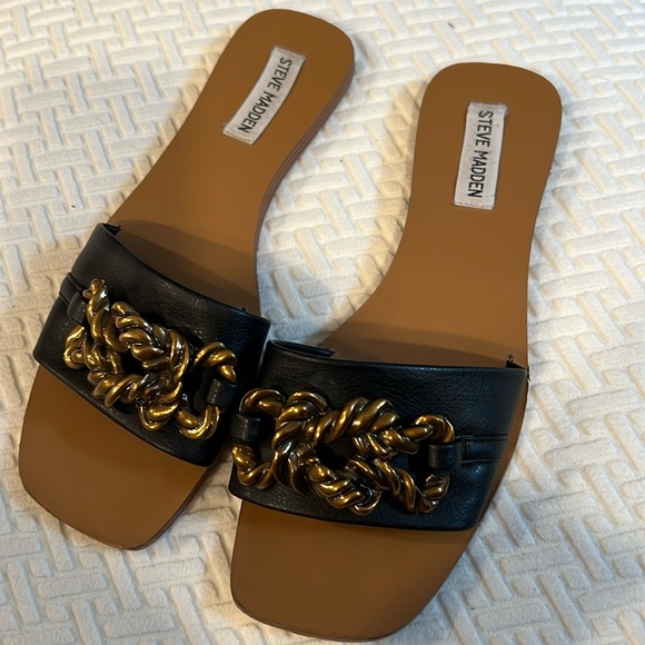 Steve Madden Shoes - Steve Madden Ilana Black Chain Strap Slide Sandals Size 9.5